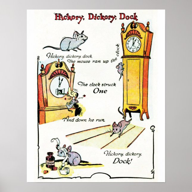 Póster Cartaz da rima infantil "Hickory Dickory Dock" (Frente)