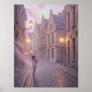 Poster Cartaz da Rua da Reverie numa Manh Nebulosa em Ghe