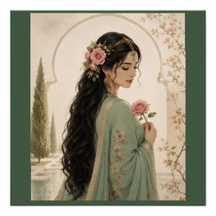Póster Cartaz da Senhora Rosa Persa Retrato Esmeralda E