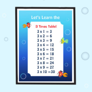 Poster Cartaz da Tabuada do 3 para Crianças Matemática