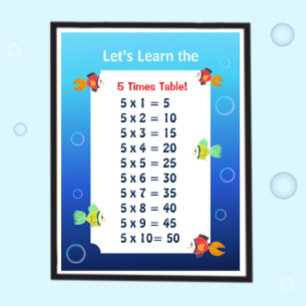 Poster Cartaz da Tabuada do 5 para Crianças   Matemática 