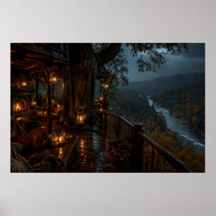 Poster Cartaz da Varanda do Autumn River Lodge