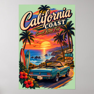 Poster Cartaz da Viagem pela Estrada da Costa da Califórn