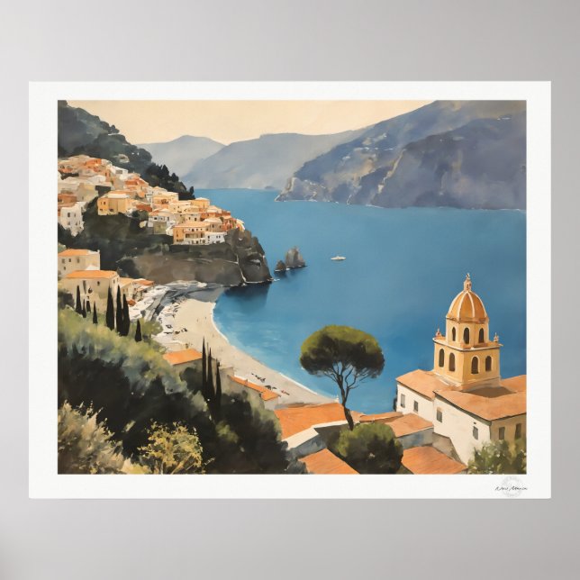 Poster Cartaz da Vista da Aldeia da Costa de Amalfi (Frente)