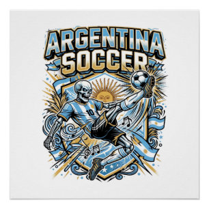 Póster Cartaz das Nações do Atacante Esqueleto de Futebol
