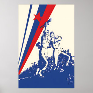 Poster Cartaz de 1945 Iugoslávia Trabalhadores e Partizan