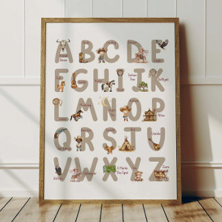 Poster Cartaz de ABC Alfabeto Cowboy para Decoração de Qu