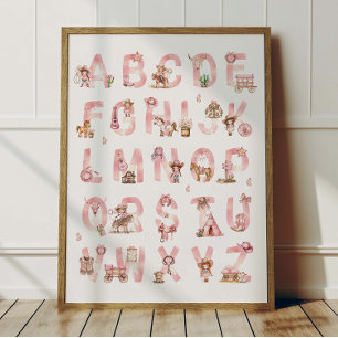 Poster Cartaz de ABC Alfabeto Cowgirl Decoração de Quarto