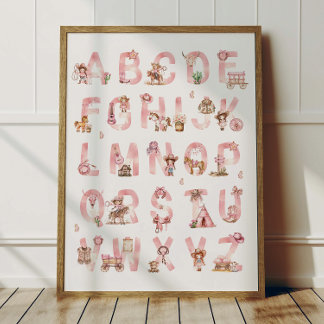 Poster Cartaz de ABC Alfabeto Cowgirl Decoração de Quarto