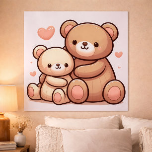 Póster Cartaz de Abraço de Urso Teddy Kawaii