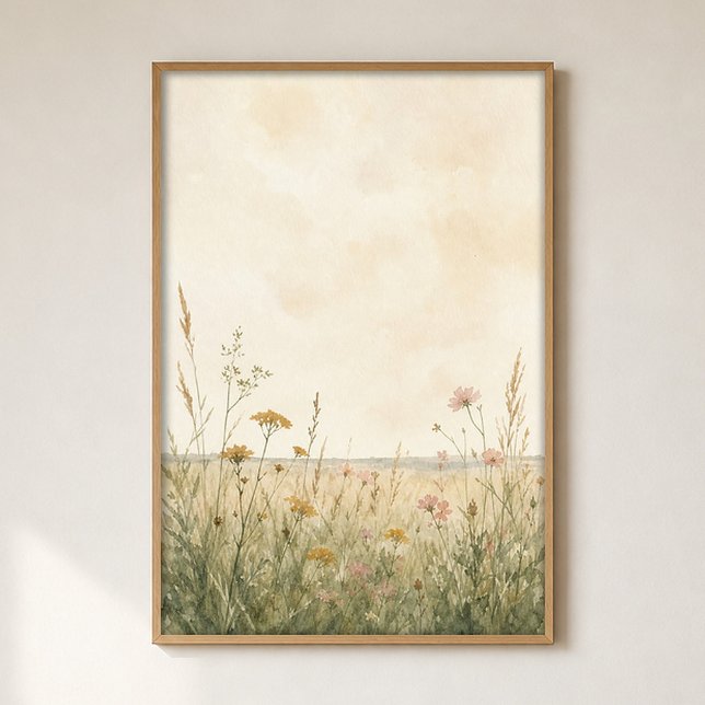 Poster Cartaz de Aguarela de Casa de Campo com Prado de F (Shown framed for scale. Poster ships unframed; frames are an optional add-on.)