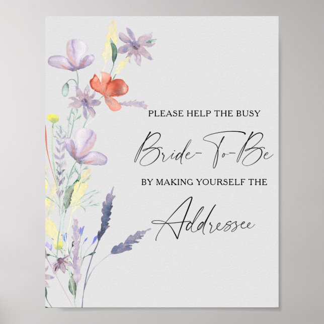 Poster Cartaz de Ajuda para a Noiva Atarefada com Floral  (Frente)