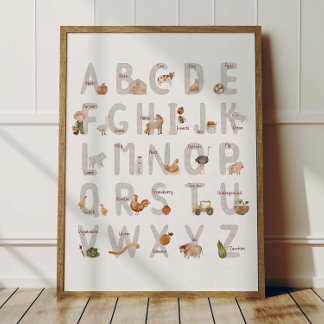 Poster Cartaz de Alfabeto ABC da Fazenda para Decoração d
