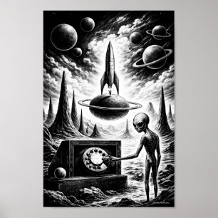 Poster Cartaz de Alien Chamando Através da Noite Cósmica