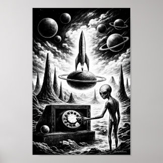 Poster Cartaz de Alien Chamando Através da Noite Cósmica