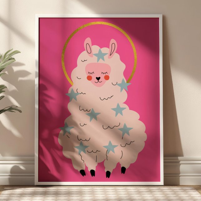 Poster Cartaz de Alpaca Fofo Rosa (Criador carregado)