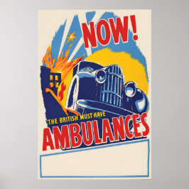 Poster Cartaz de Ambulância Britânico Propaganda de Guerr
