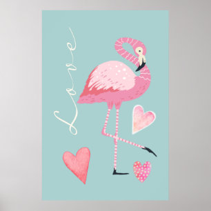 Poster Cartaz de Amor de Flamingo Rosa