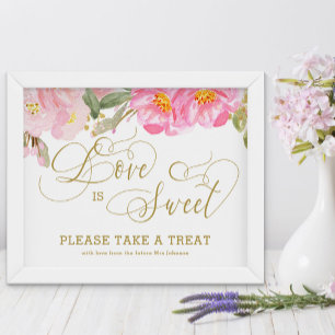 Poster Cartaz de Amor Floral Rosa Caligrafia Dourada é Do