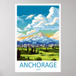 Poster Cartaz de Anchorage Esqui Vintage Parque Nacional