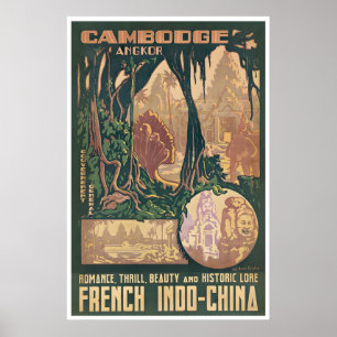 Poster Cartaz de Angkor Wat Camboja Arte Budista Vintage
