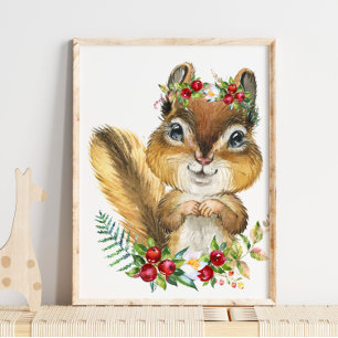 Poster Cartaz de Animal da Floresta Esquilo Bebê Arte p