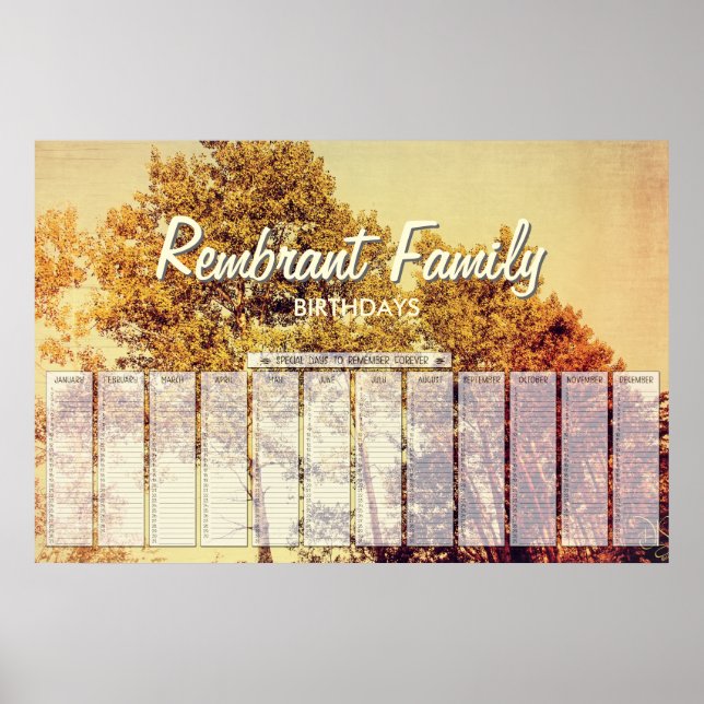 Póster Cartaz de Aniversário Arte de Bétulas do Norte (Frente)