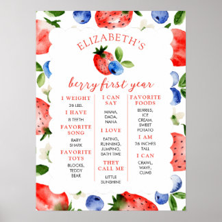Poster Cartaz de aniversário de 1 ano Berry Sweet