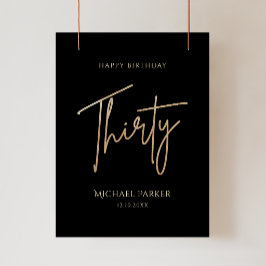 Poster Cartaz de Aniversário de 30 Anos Preto e Dourado E
