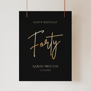 Poster Cartaz de Aniversário de 40 Anos Preto e Dourado E