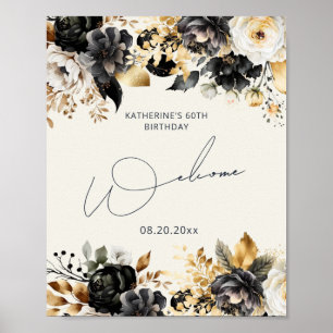Poster Cartaz de Aniversário de 60 anos Black Gold Floral