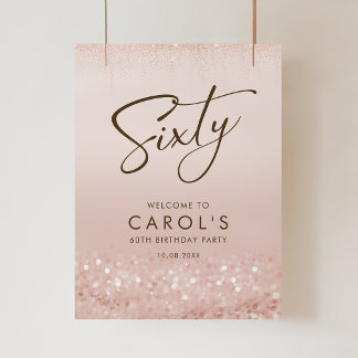 Poster Cartaz de Aniversário de 60 Anos em Rose Gold