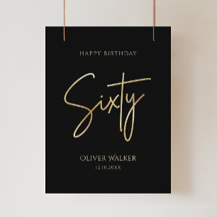 Poster Cartaz de Aniversário de 60 Anos Preto e Dourado E