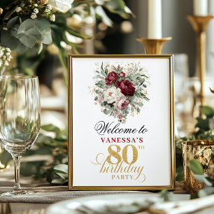 Poster Cartaz de Aniversário de 80 anos Marsala Blush Bur