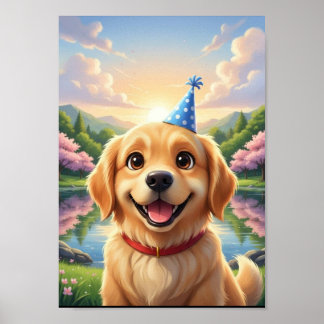Poster Cartaz de Aniversário de Cachorrinho Golden Retrie
