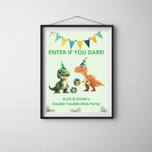 Poster Cartaz de Aniversário de Dinossauro Gêmeos   Entre