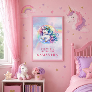 Poster Cartaz de Aniversário de Menina Unicórnio Rosa Rox