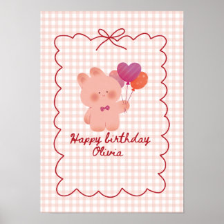 Poster Cartaz de aniversário de ursinho de pelúcia rosa