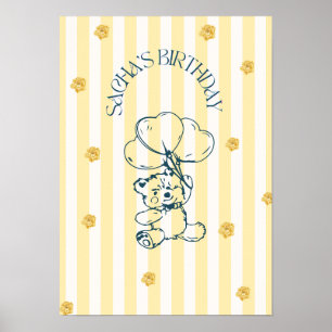 Poster Cartaz de aniversário de ursinho Teddy fofo com ba