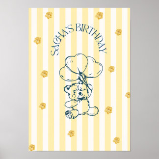 Poster Cartaz de aniversário de ursinho Teddy fofo com ba