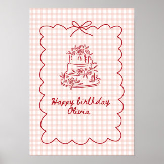 Poster Cartaz de Aniversário de Urso Teddy Rosa com Balõe