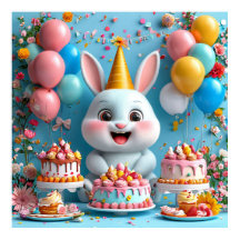 🐰 Cartaz de Aniversário do Coelhinho Fofo Decoraç