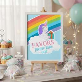 Poster Cartaz de Aniversário Favoritos Arco-íris Unicórni