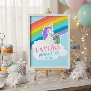 Poster Cartaz de Aniversário Favoritos Arco-íris Unicórni