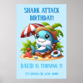 Poster Cartaz de Aniversário Praia Ataque de Tubarão | No