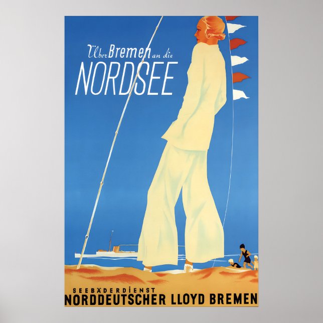 Poster cartaz de anúncio alemão Via Bremen para o (Frente)