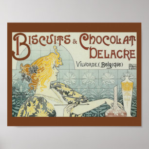 Poster Cartaz de Anúncio Antigo de Biscoitos Chocolat Del