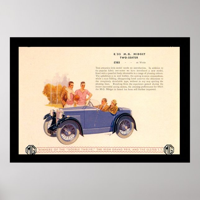 Póster Cartaz de Anúncio de Carro Antigo dos Anos 1920 (Frente)