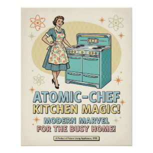 Póster Cartaz de Anúncio de Cozinha da Era Atômica
