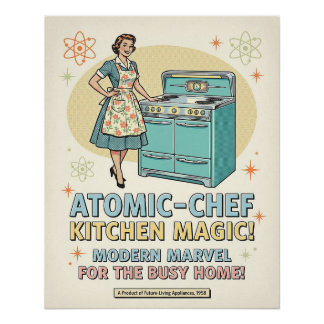 Póster Cartaz de Anúncio de Cozinha da Era Atômica
